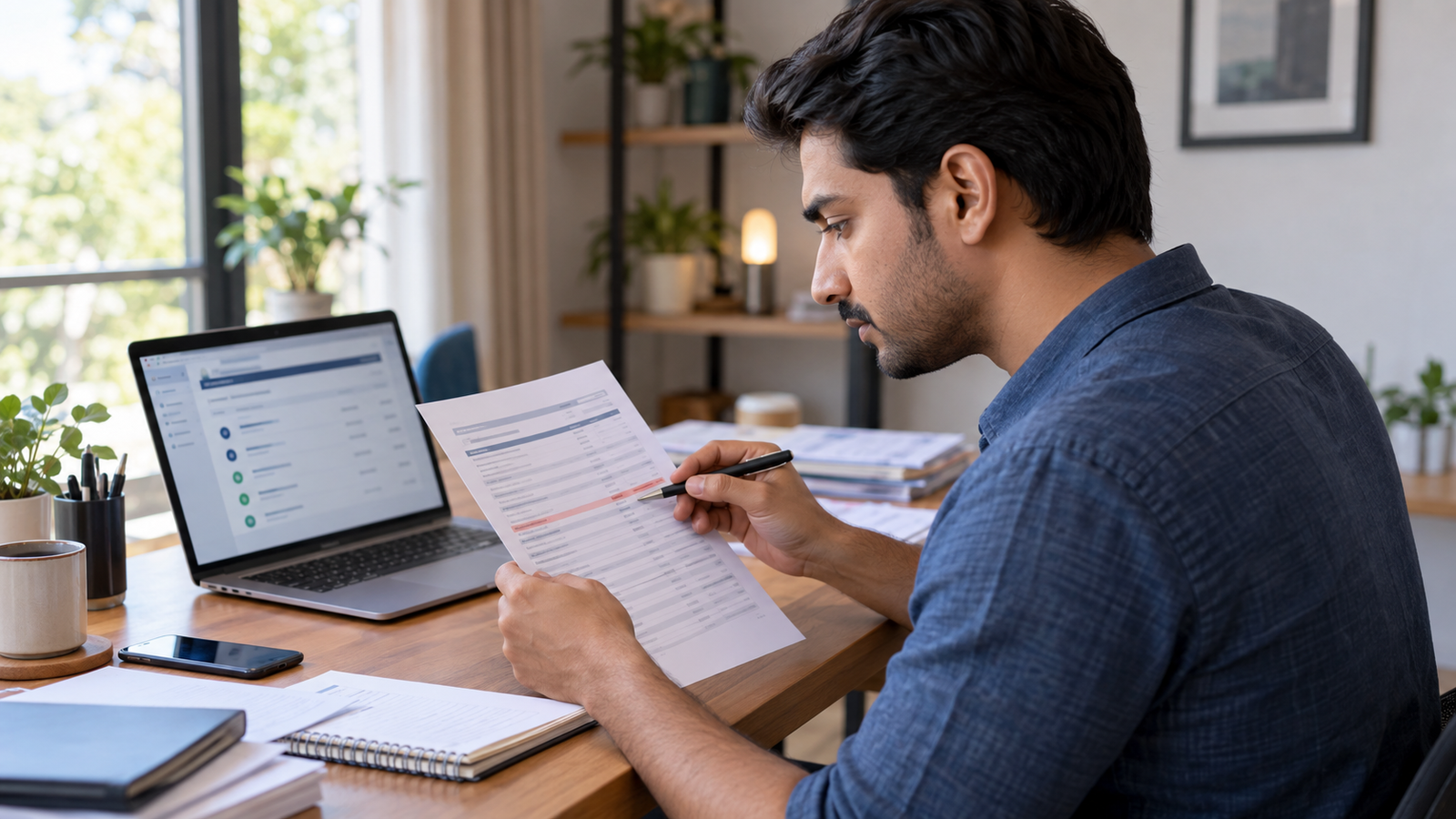 Indian consumer reviewing a credit report and supporting records to identify an incorrect account entry