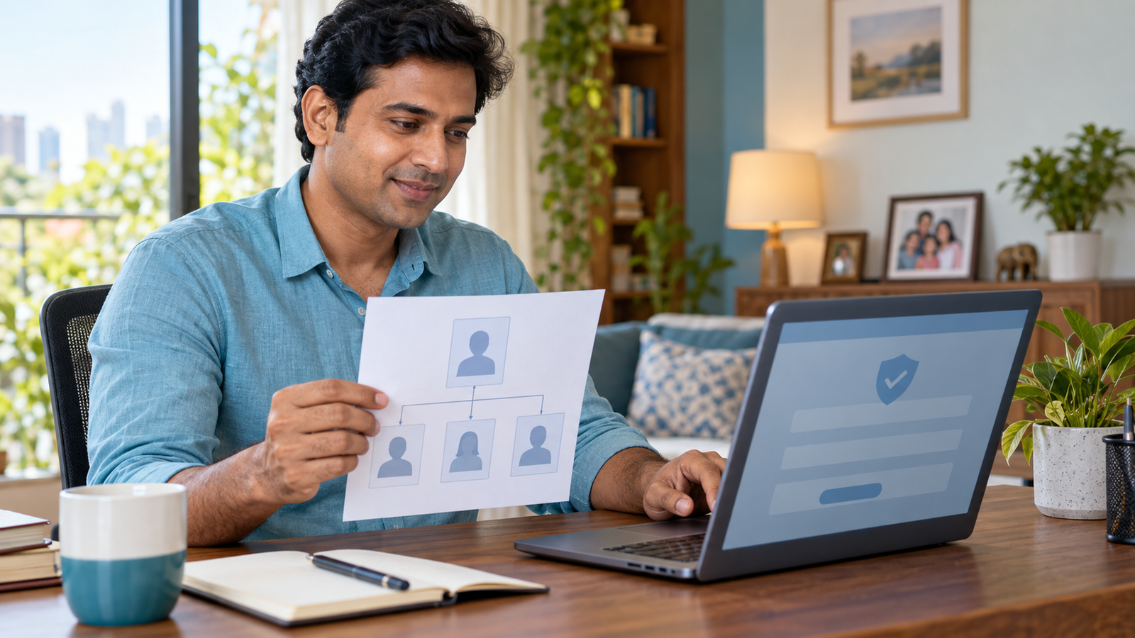 Indian employee reviewing family nominee details while completing a secure online EPFO nomination