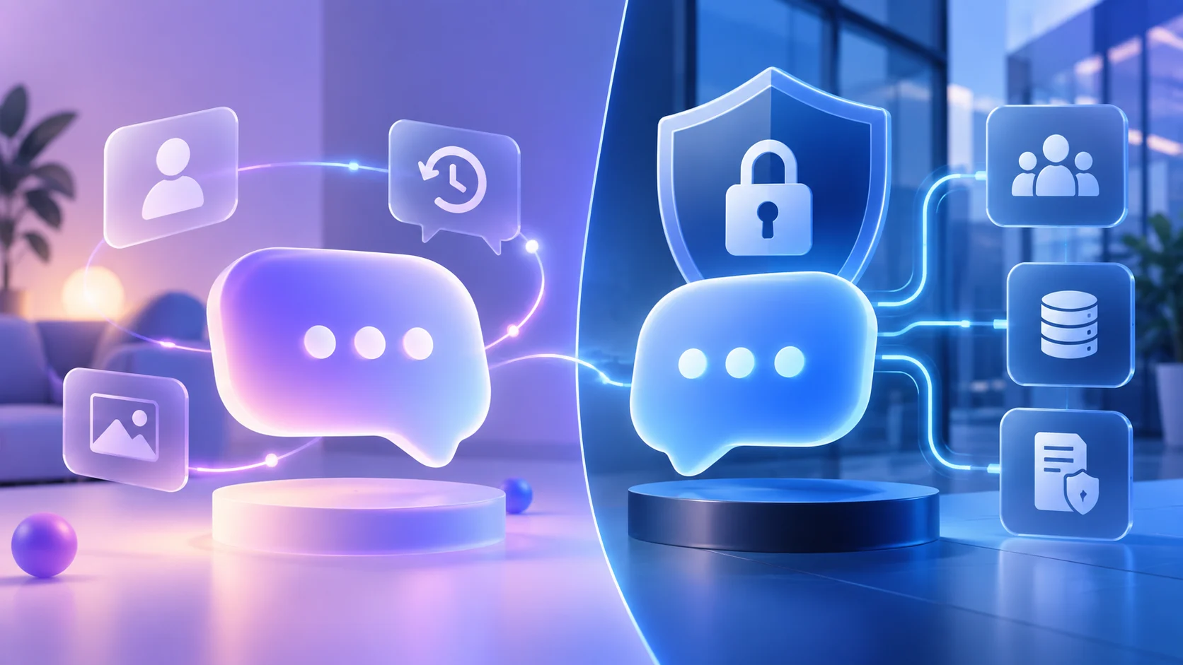 Abstract AI chat showing personal history controls and protected workplace data