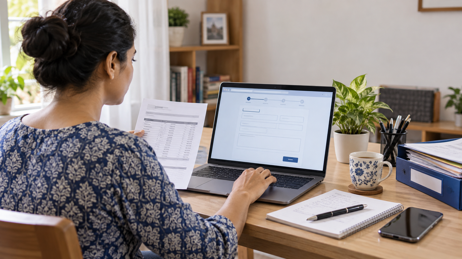 Indian bank customer preparing an RBI Ombudsman complaint online with account records