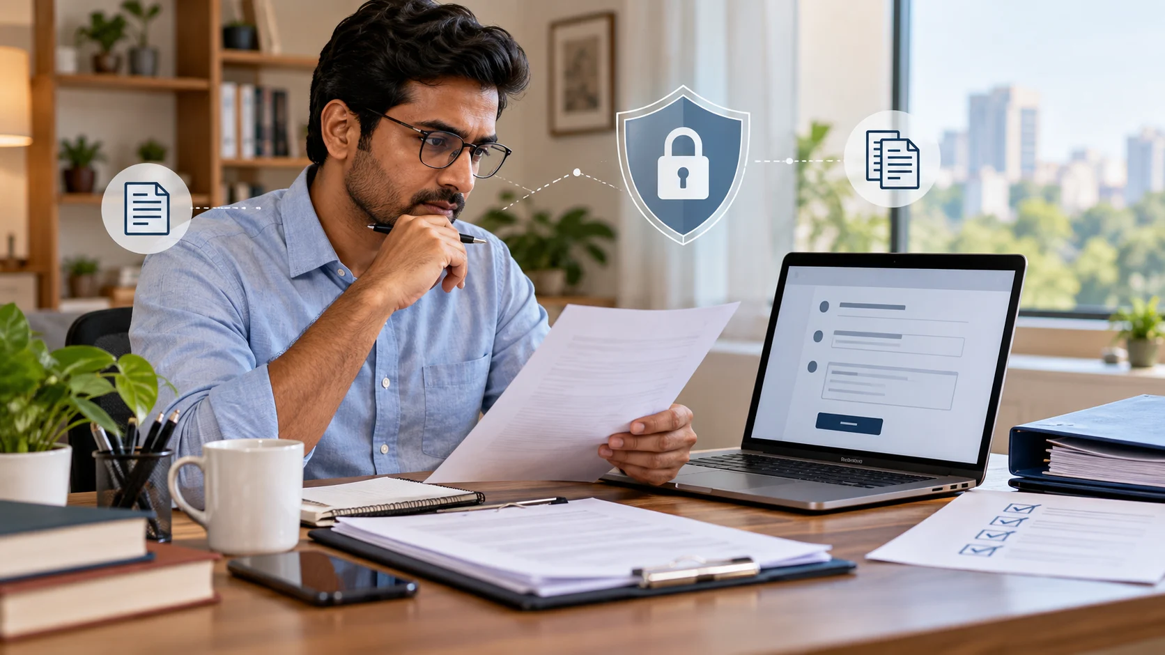 Indian investor reviewing documents before filing a secure securities-market complaint online